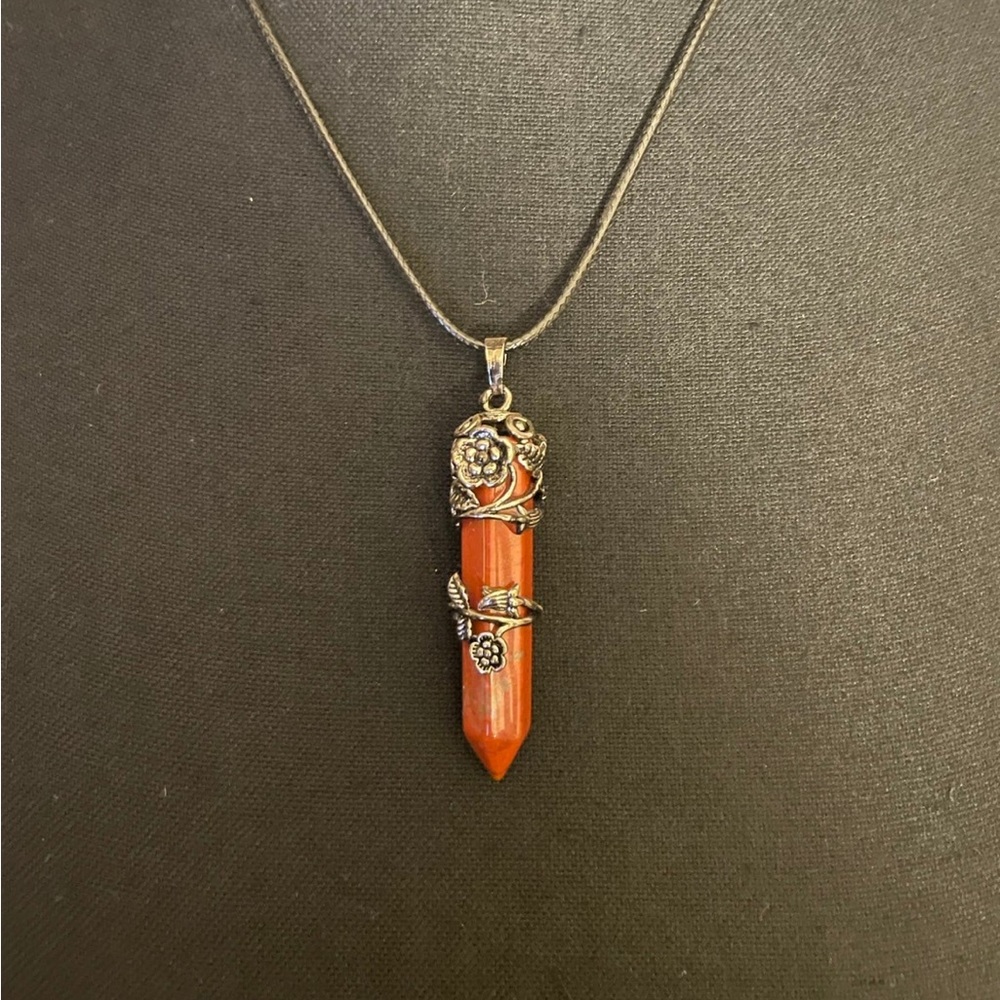 Red jasper flower necklace.